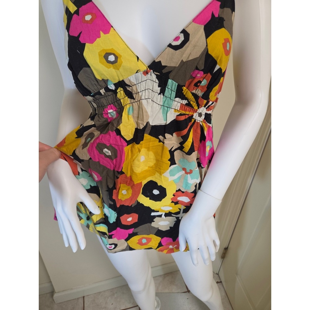 Roxy Womens Floral Babydoll Camisole Top Black Multi Color V-Neck Small - Picture 3 of 10